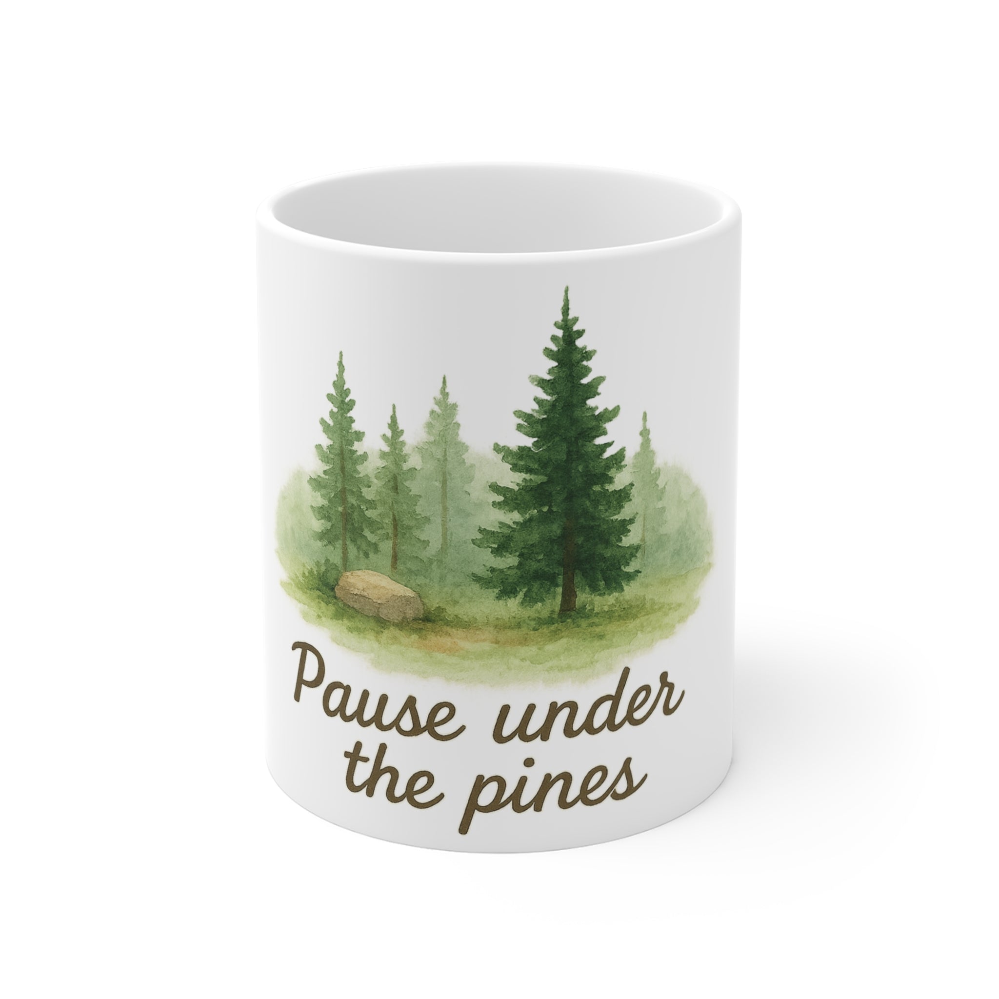 Nature-Inspired Mug: "Pause Under the Pines" Coffee Cup for Outdoor Lovers, Gifts for Nature Enthusiasts, Hiking, Camping, Relaxation