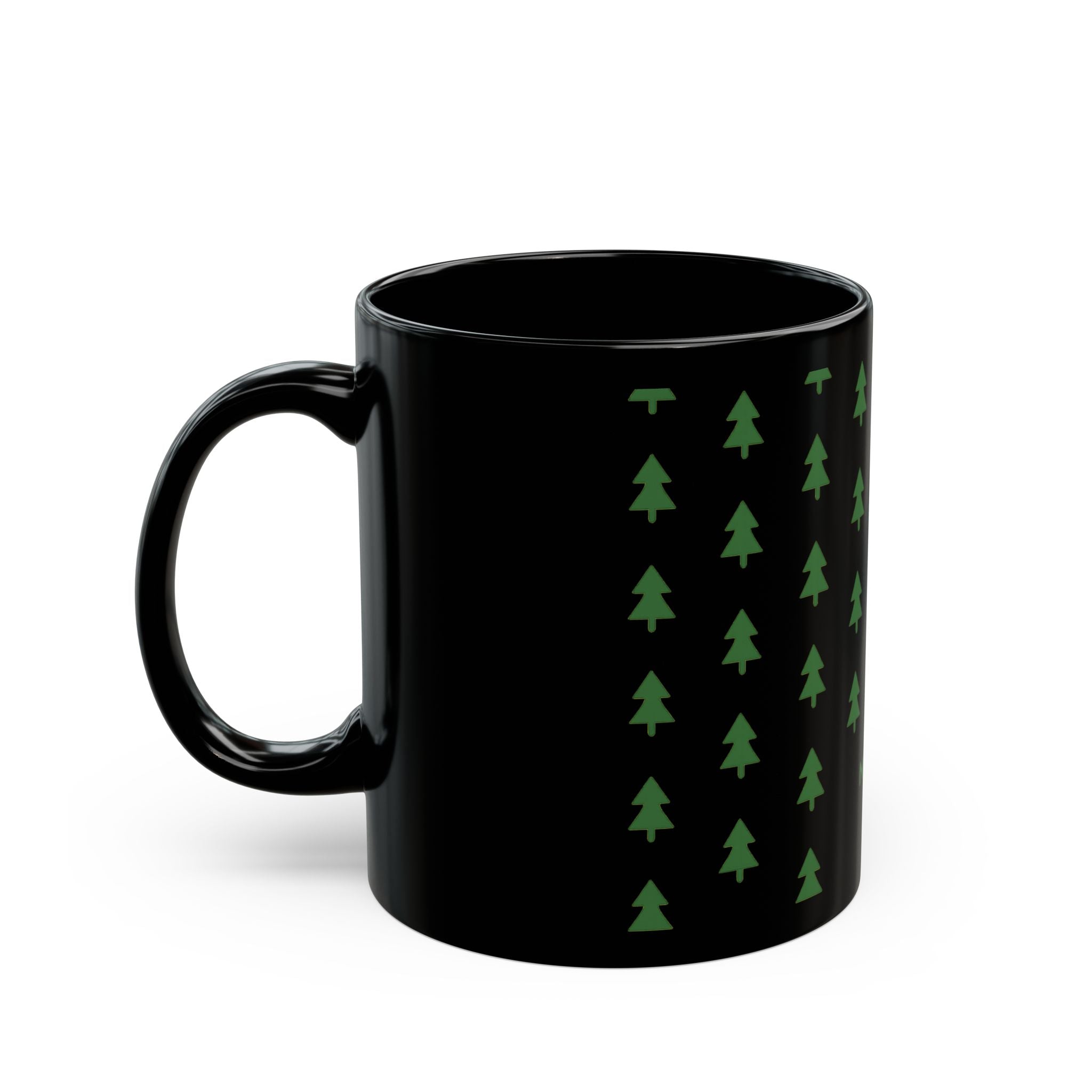 Stylish Black Mug - Due North Forest Design, Perfect for Coffee Lovers, Camping Enthusiasts, Gifts for Nature Lovers, Eco-Friendly Drinkware
