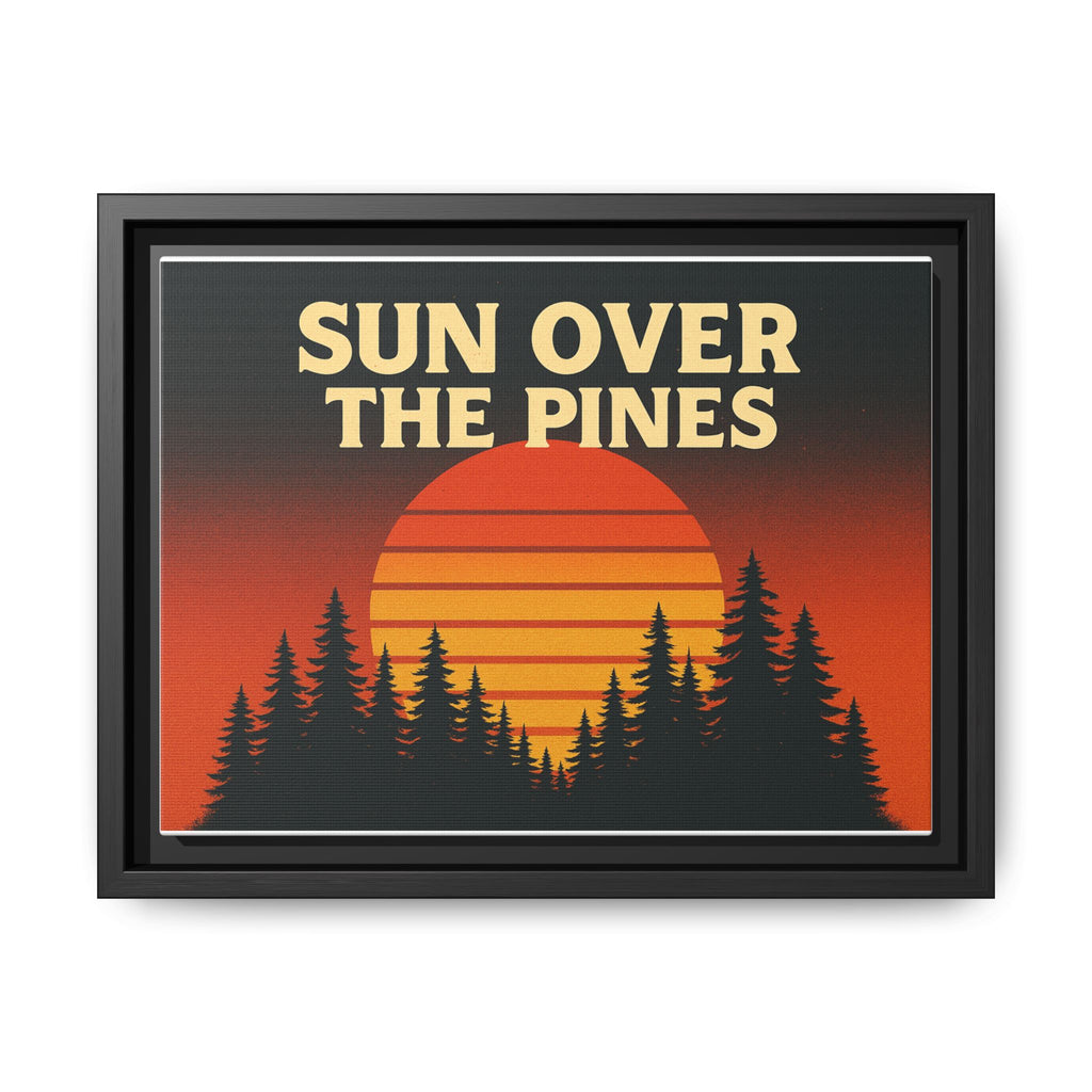 Sun Over the Pines Framed Canvas Wall Art, Retro Sunset Art, Nature Decor, Gift for Outdoor Lovers, Boho Home Accents
