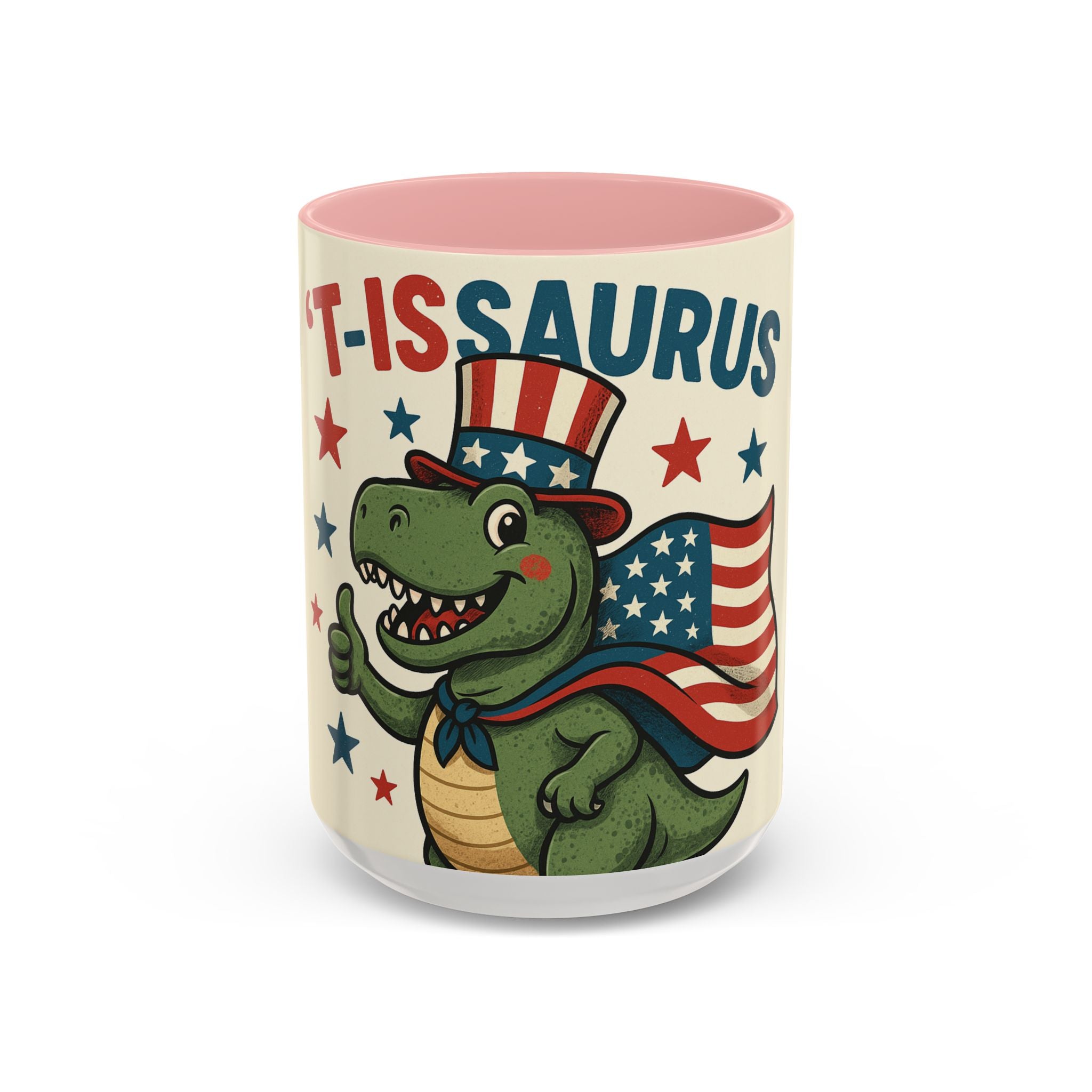 Patriotic Dinosaur Coffee Mug - Fourth of July Gift, Funny Tea Cup, T-Rex Mug, Unique Kid's Drinkware, Best Present for Dino Lovers