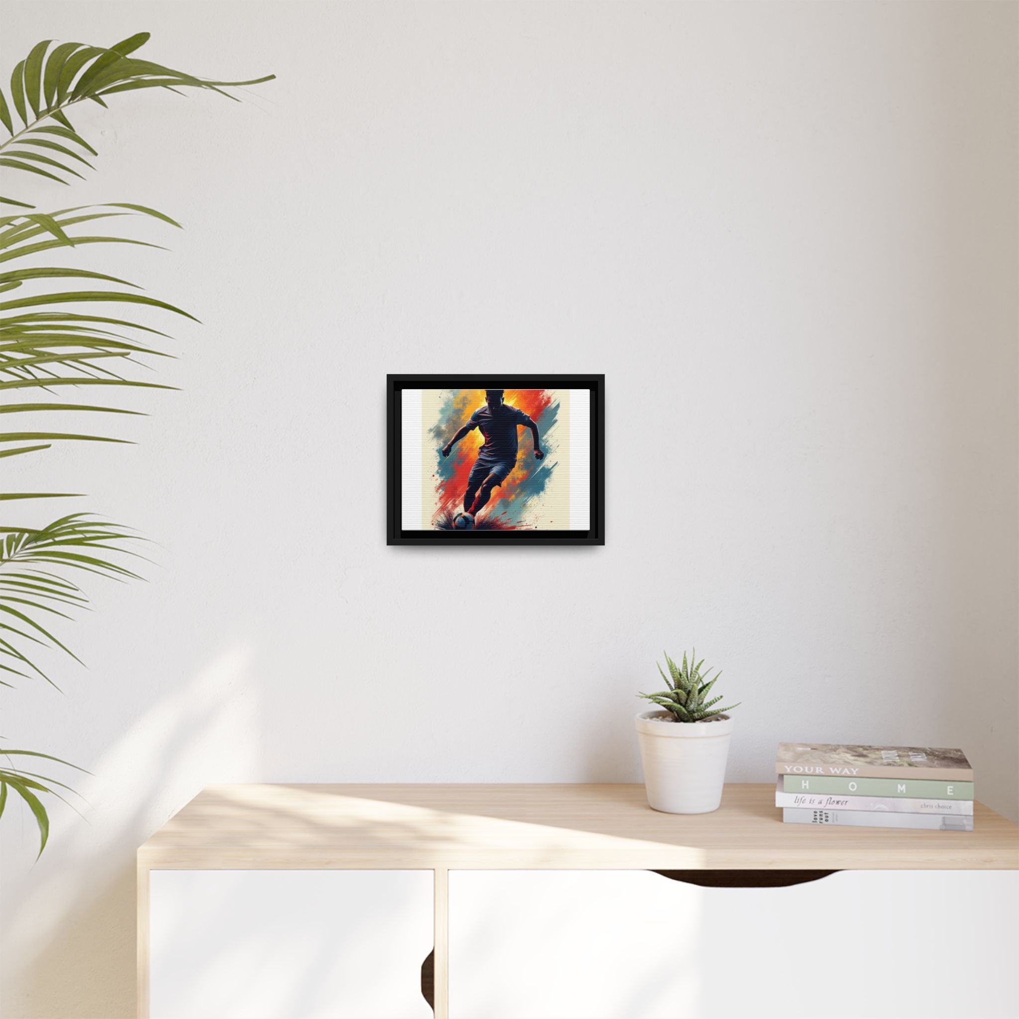 Soccer Wall Art, Sporty Home Decor, Framed Canvas Print, Colorful Soccer Player Artwork, Gift for Athletes, Soccer Fans, Room Decor