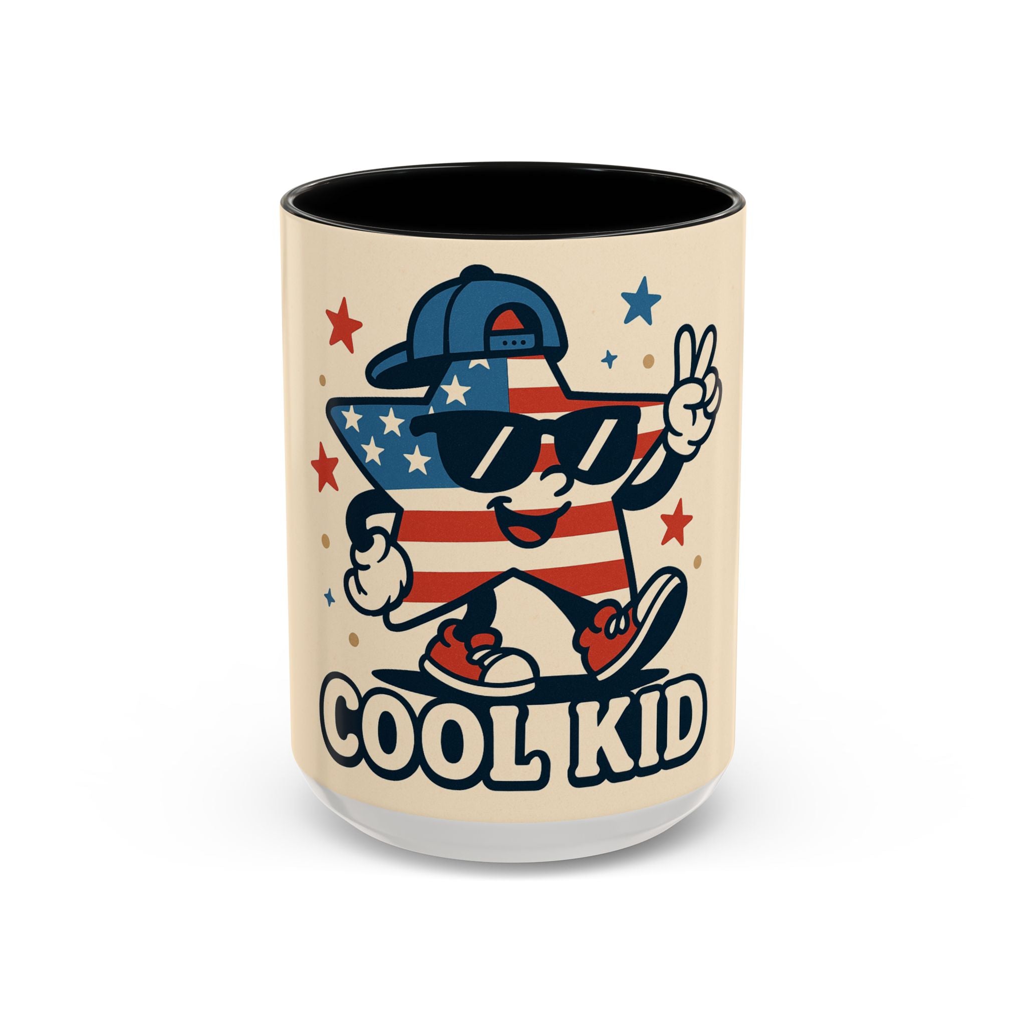 Cool Kid Vintage Accent Coffee Mug, Fun Gift for Kids, Colorful Drinkware, Star & Stripes Theme, Perfect for Birthdays & Holidays