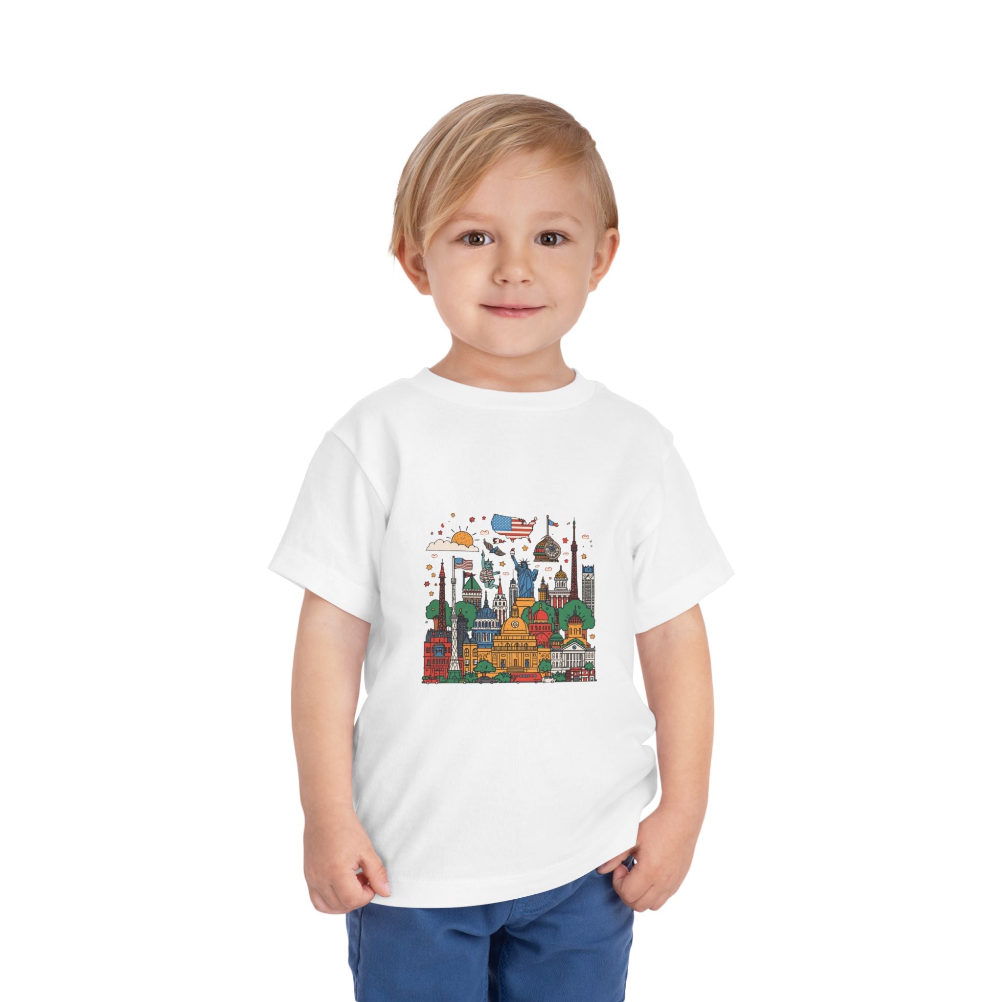 Whimsical Cityscape Toddler Tee, Cute Kids Shirt, Toddler Graphic Tee, Playful Art Apparel, Birthday Gift, Summer Outfit