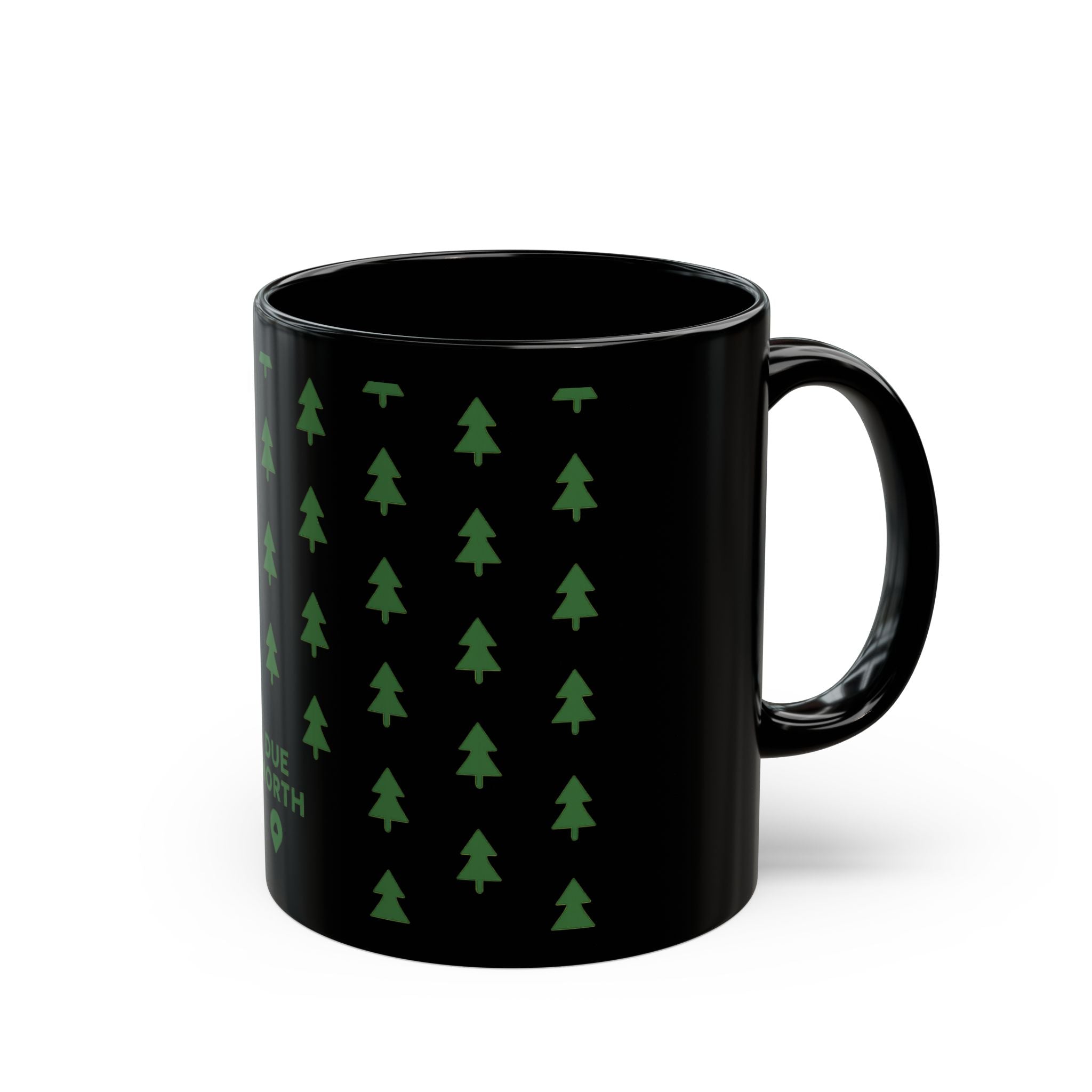 Stylish Black Mug - Due North Forest Design, Perfect for Coffee Lovers, Camping Enthusiasts, Gifts for Nature Lovers, Eco-Friendly Drinkware