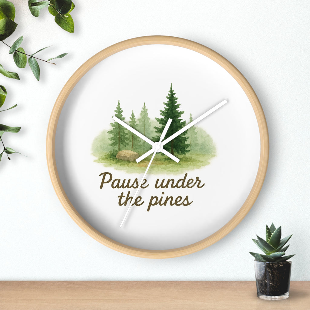 Nature-Inspired Wall Clock for Serene Spaces - "Pause Under the Pines" - Home Decor, Rustic Clock, Gift Idea, Forest Theme