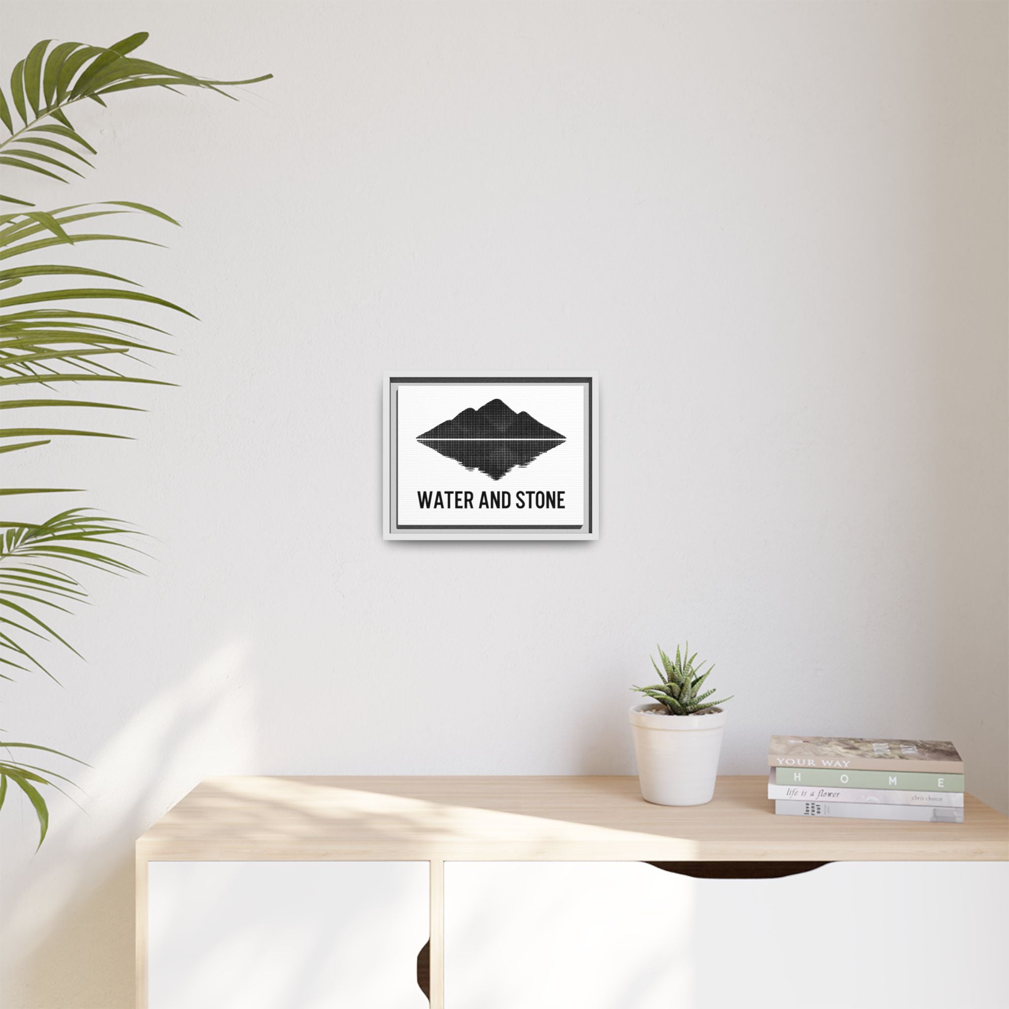 Framed Wall Art, Mountain Landscape, Water and Stone Decor, Home Wall Decor, Nature-Inspired Art, Modern Room Decor