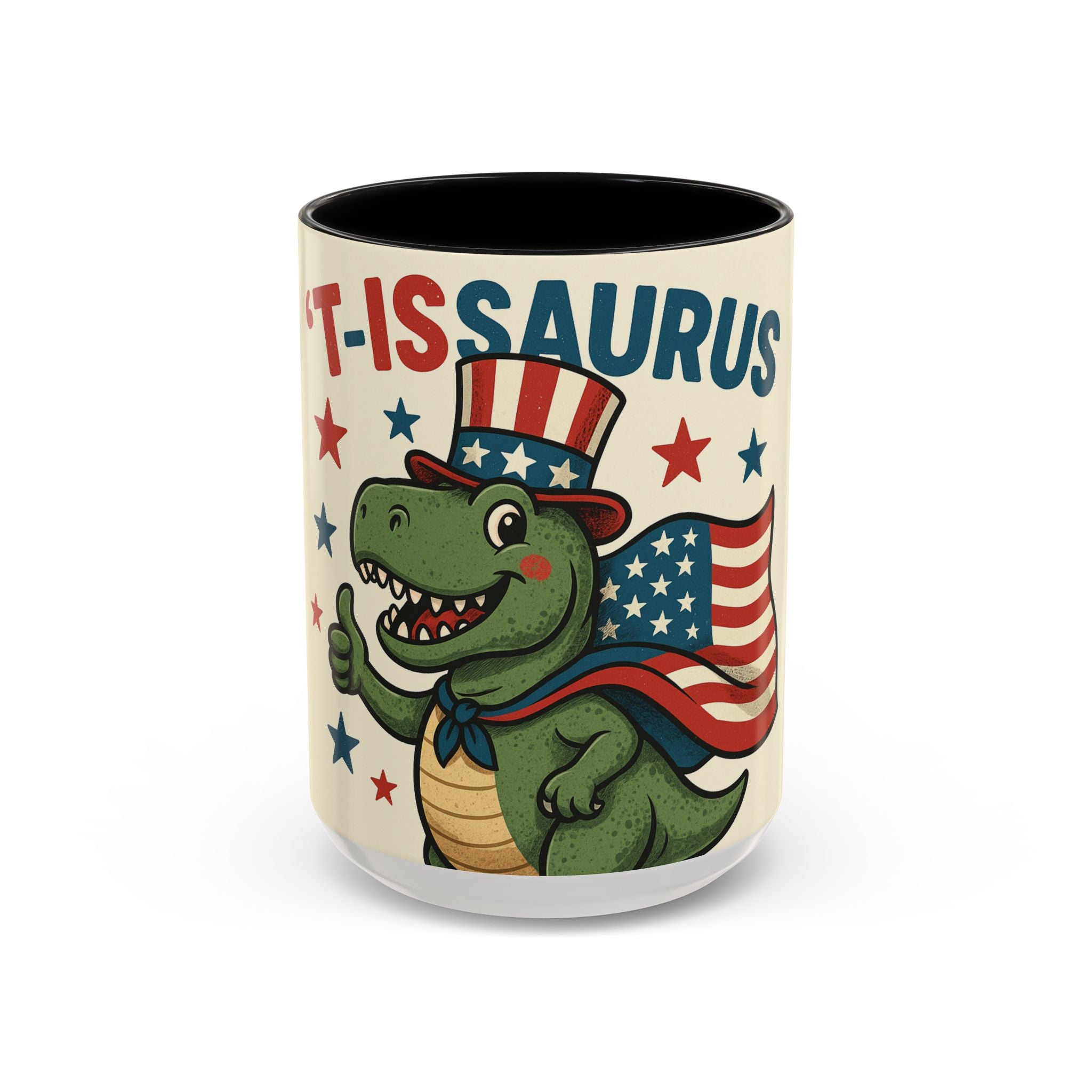 Patriotic Dinosaur Coffee Mug - Fourth of July Gift, Funny Tea Cup, T-Rex Mug, Unique Kid's Drinkware, Best Present for Dino Lovers