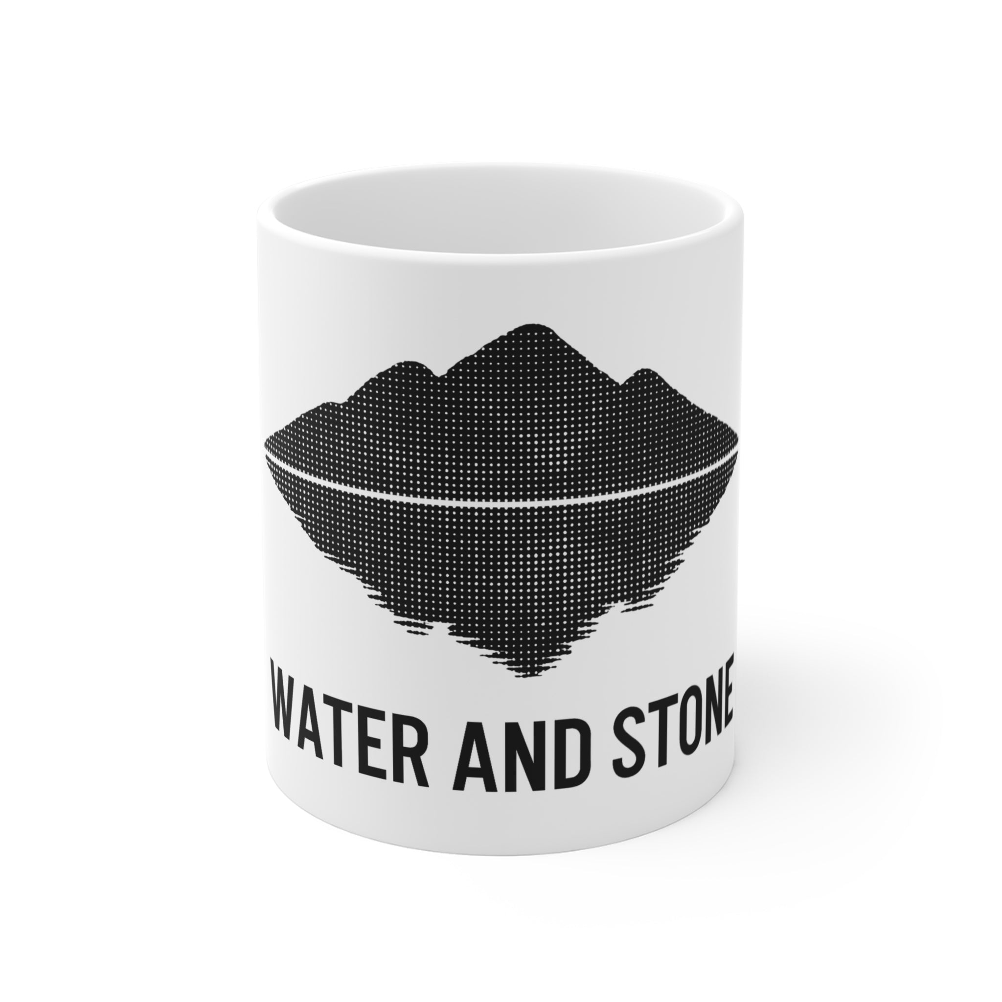 Nature-Inspired Mug, 11oz Coffee Cup, Outdoor Enthusiast Gift, Minimalist Design, Water and Stone Graphic
