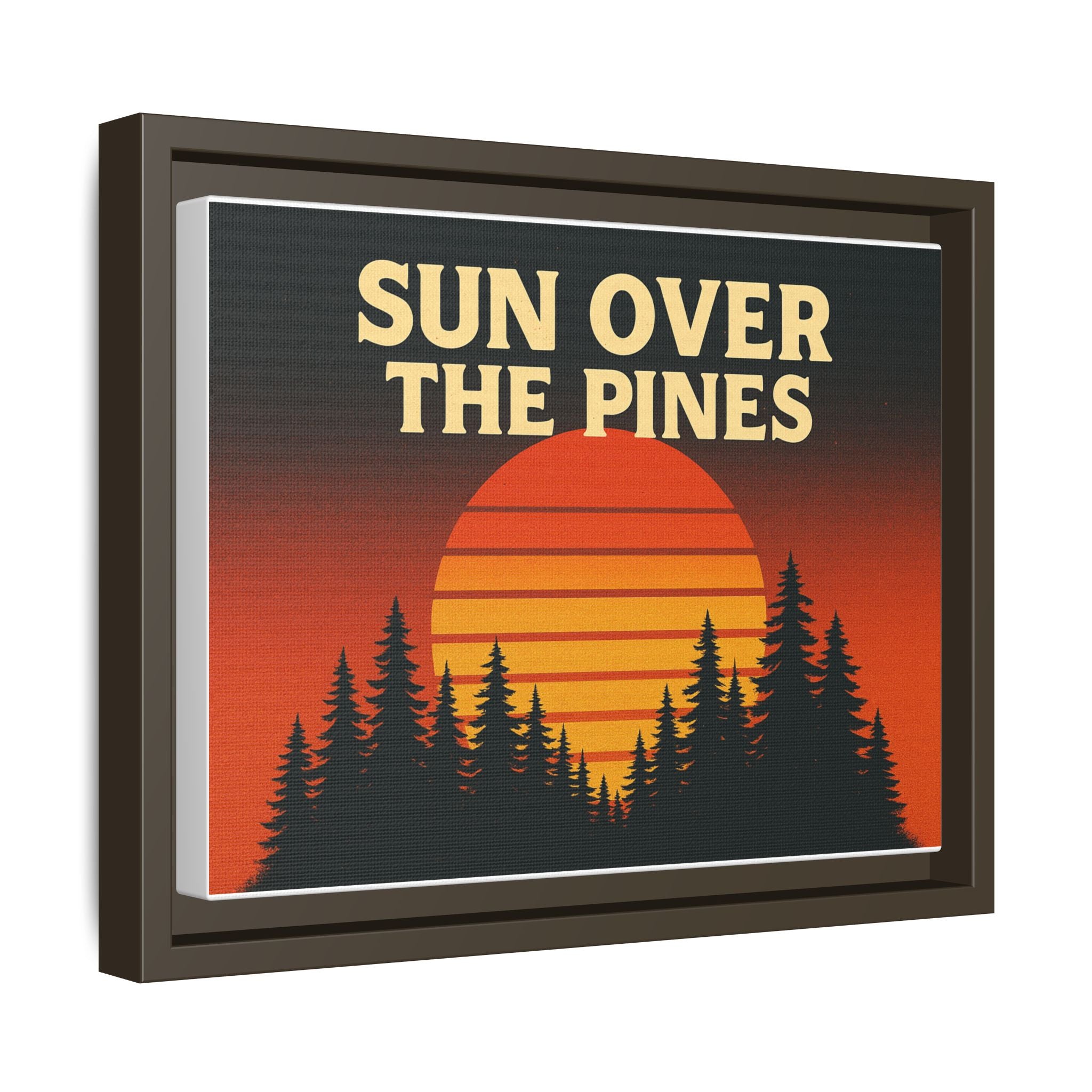 Sun Over the Pines Framed Canvas Wall Art, Retro Sunset Art, Nature Decor, Gift for Outdoor Lovers, Boho Home Accents