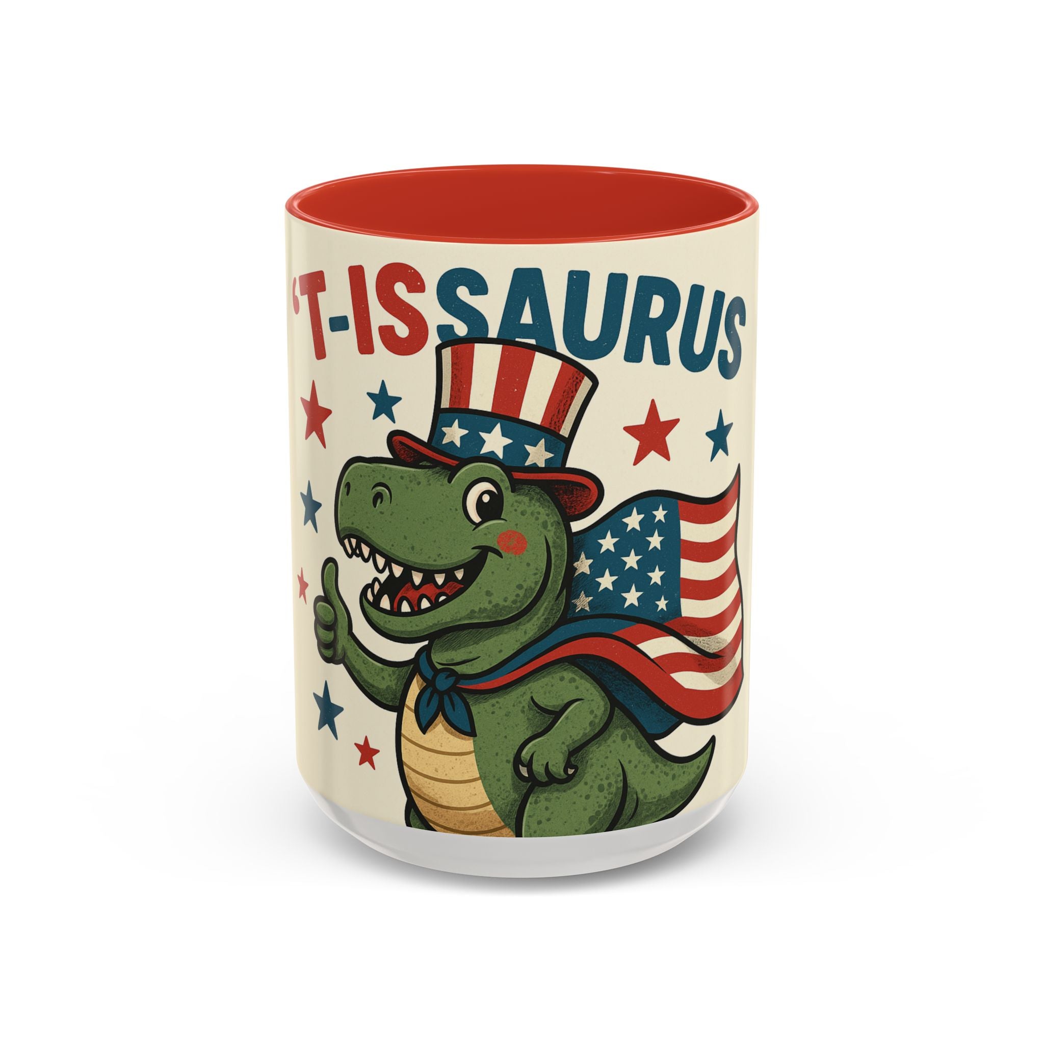 Patriotic Dinosaur Coffee Mug - Fourth of July Gift, Funny Tea Cup, T-Rex Mug, Unique Kid's Drinkware, Best Present for Dino Lovers
