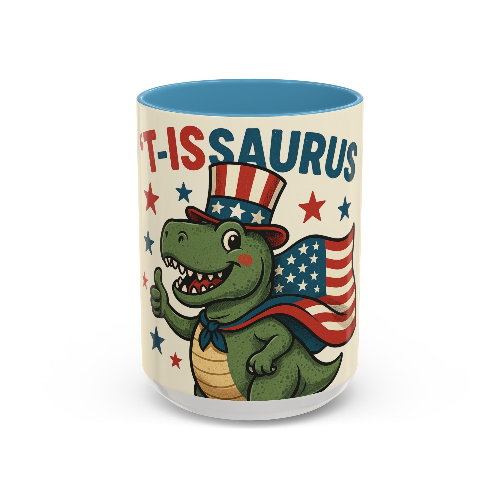 Patriotic Dinosaur Coffee Mug - Fourth of July Gift, Funny Tea Cup, T-Rex Mug, Unique Kid's Drinkware, Best Present for Dino Lovers