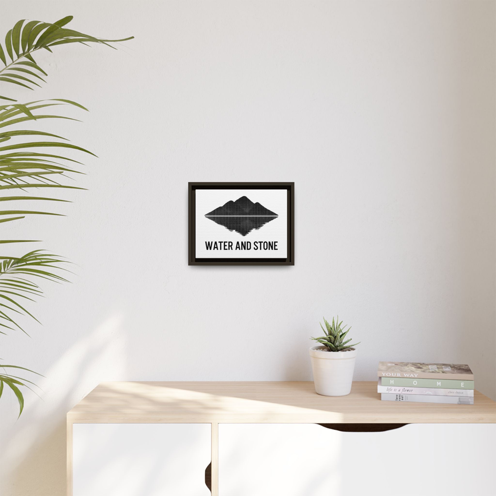 Framed Wall Art, Mountain Landscape, Water and Stone Decor, Home Wall Decor, Nature-Inspired Art, Modern Room Decor
