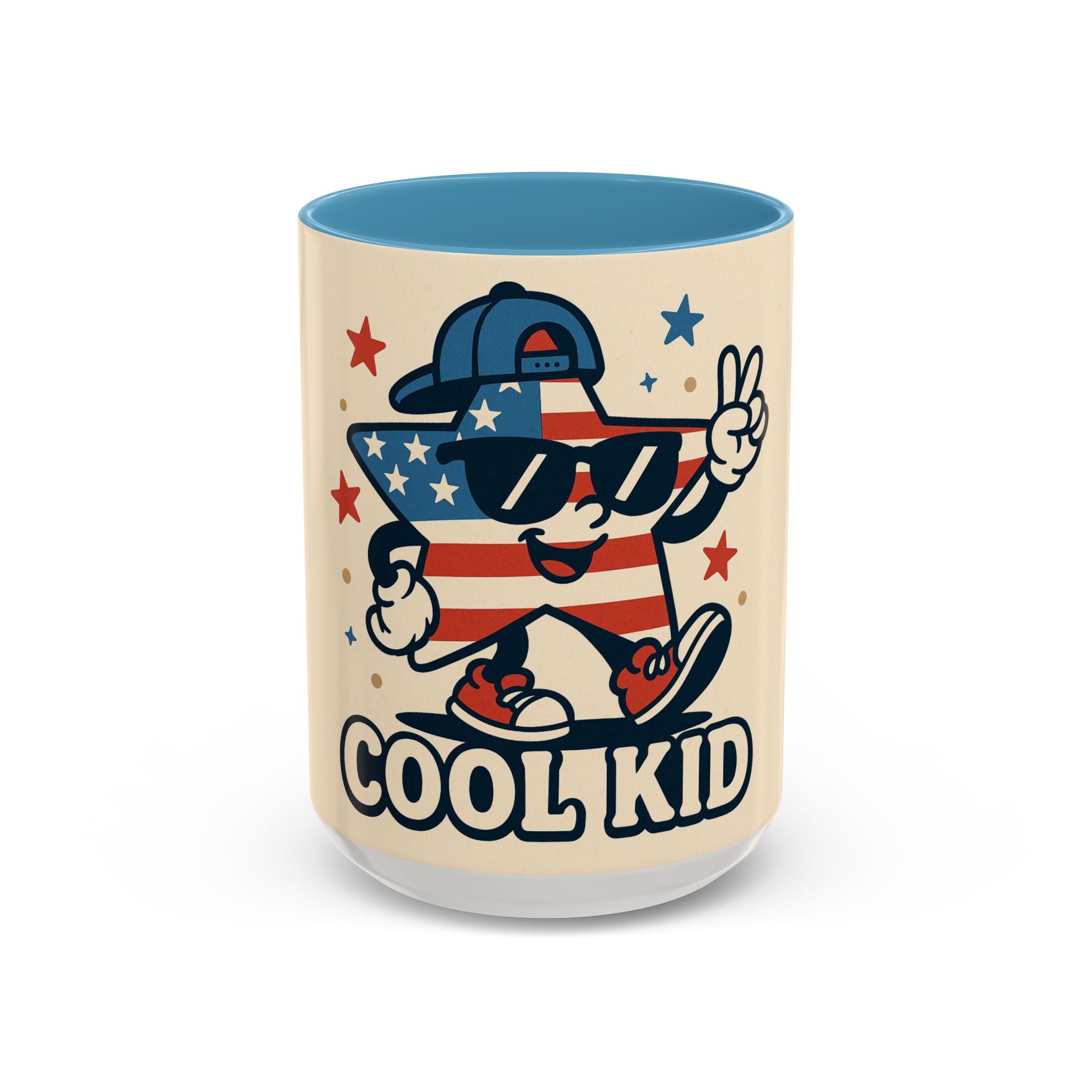 Cool Kid Vintage Accent Coffee Mug, Fun Gift for Kids, Colorful Drinkware, Star & Stripes Theme, Perfect for Birthdays & Holidays