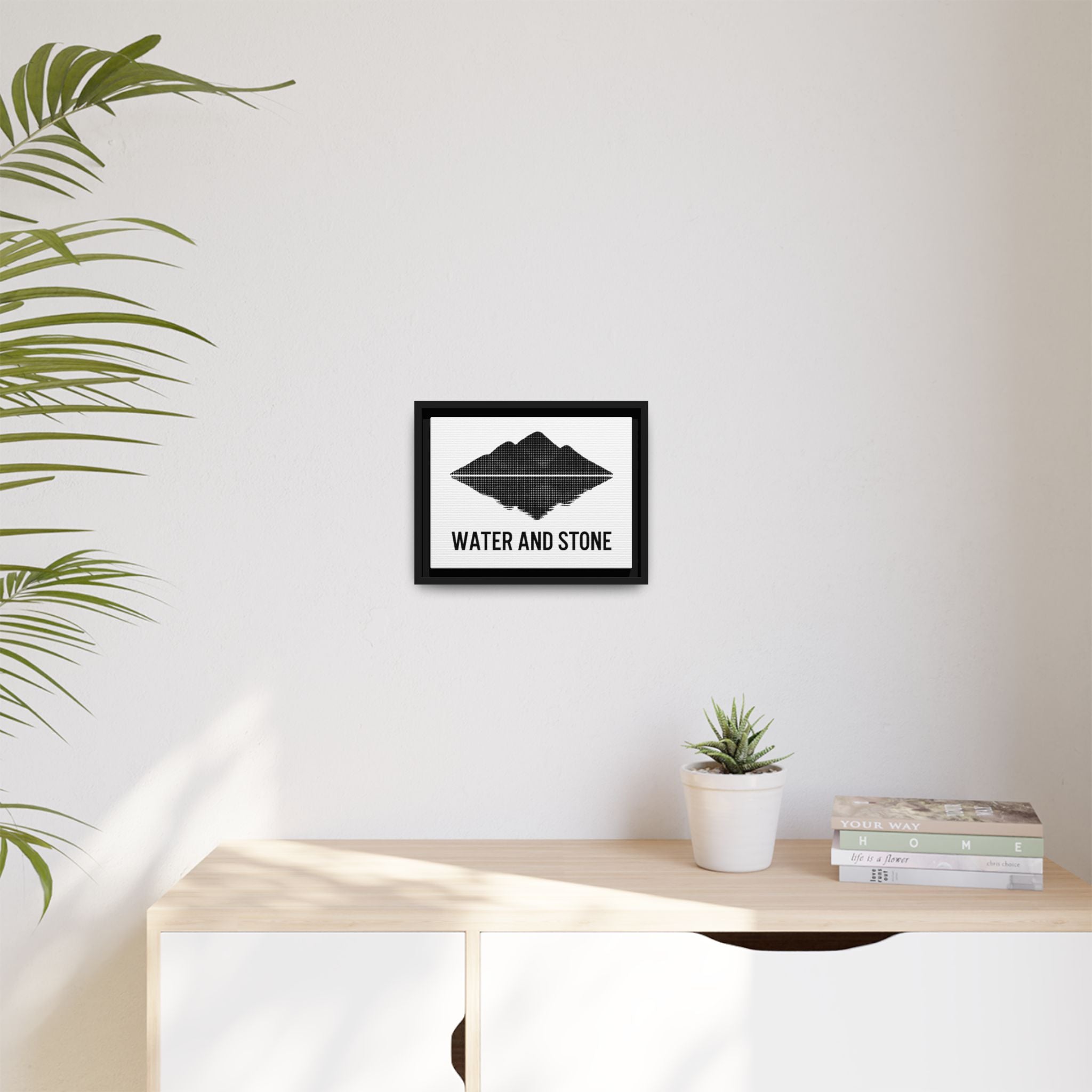 Framed Wall Art, Mountain Landscape, Water and Stone Decor, Home Wall Decor, Nature-Inspired Art, Modern Room Decor