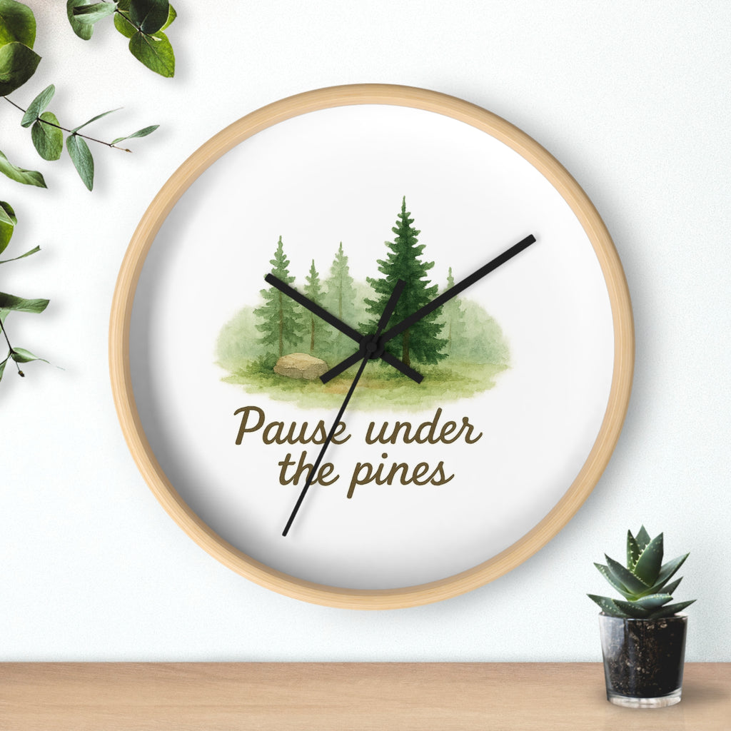 Nature-Inspired Wall Clock for Serene Spaces - "Pause Under the Pines" - Home Decor, Rustic Clock, Gift Idea, Forest Theme