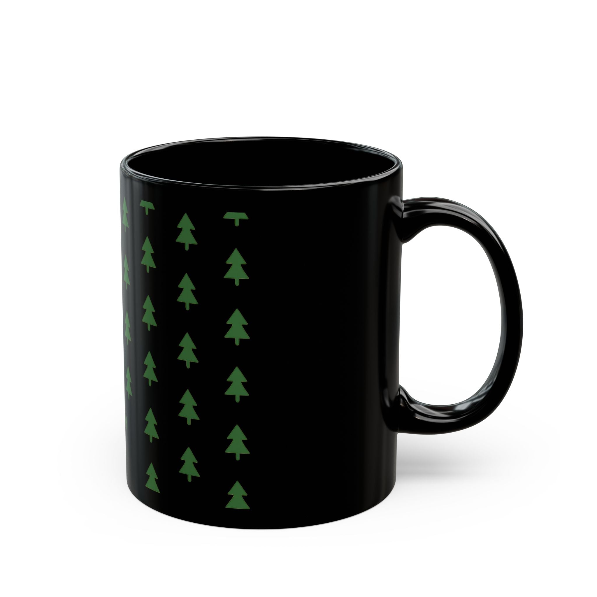 Stylish Black Mug - Due North Forest Design, Perfect for Coffee Lovers, Camping Enthusiasts, Gifts for Nature Lovers, Eco-Friendly Drinkware