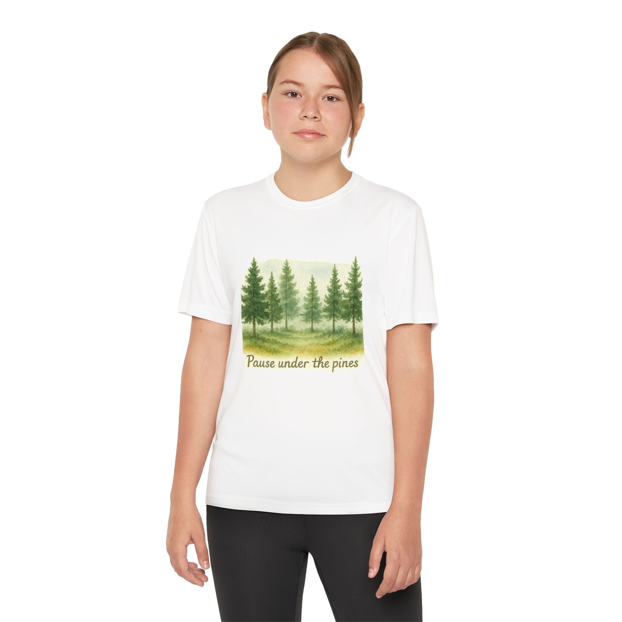 Youth Nature Tee - Pause Under the Pines, Kids Outdoor Shirt, Summer Camp Apparel, Eco-Friendly Youth T-Shirt, Forest Adventure Top