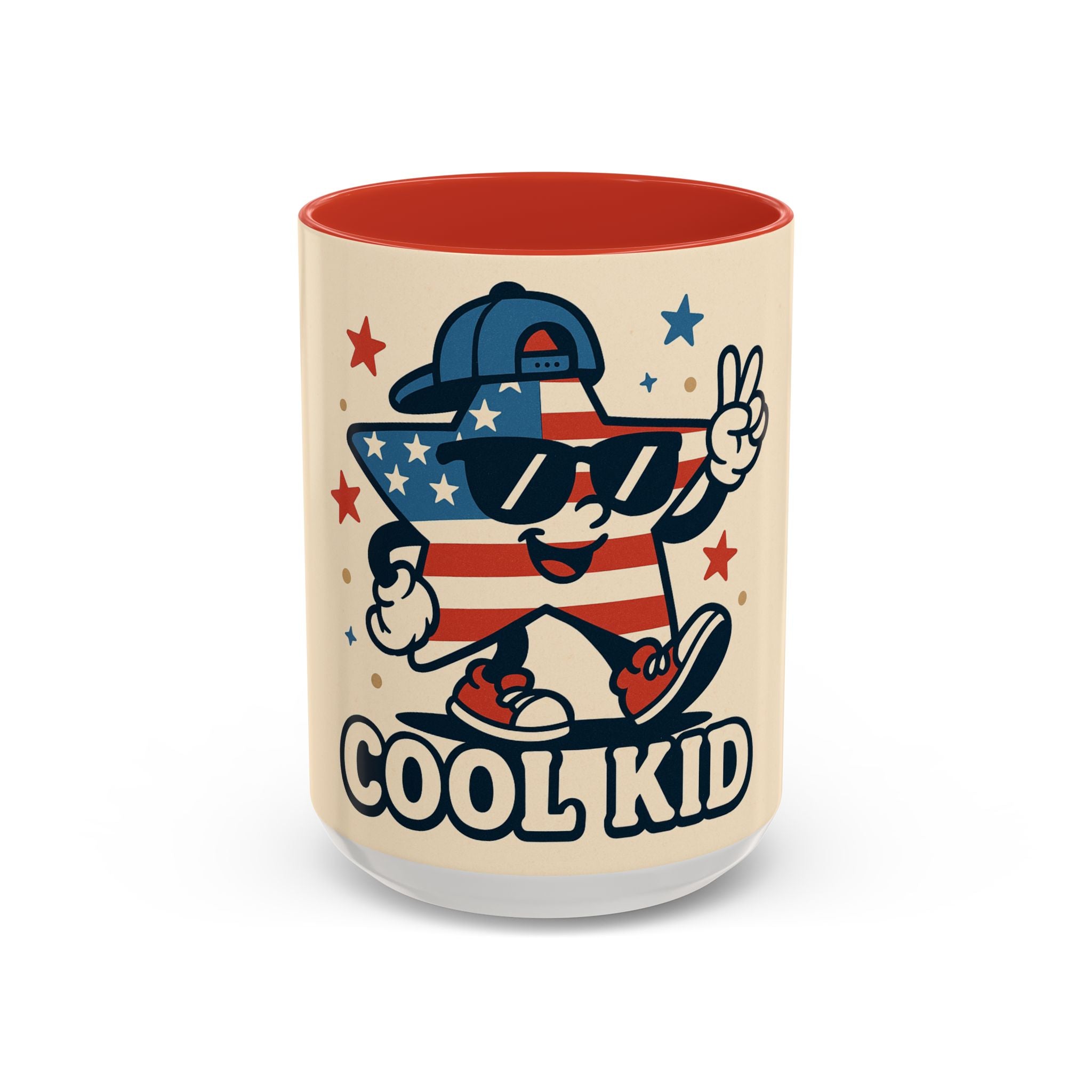 Cool Kid Vintage Accent Coffee Mug, Fun Gift for Kids, Colorful Drinkware, Star & Stripes Theme, Perfect for Birthdays & Holidays