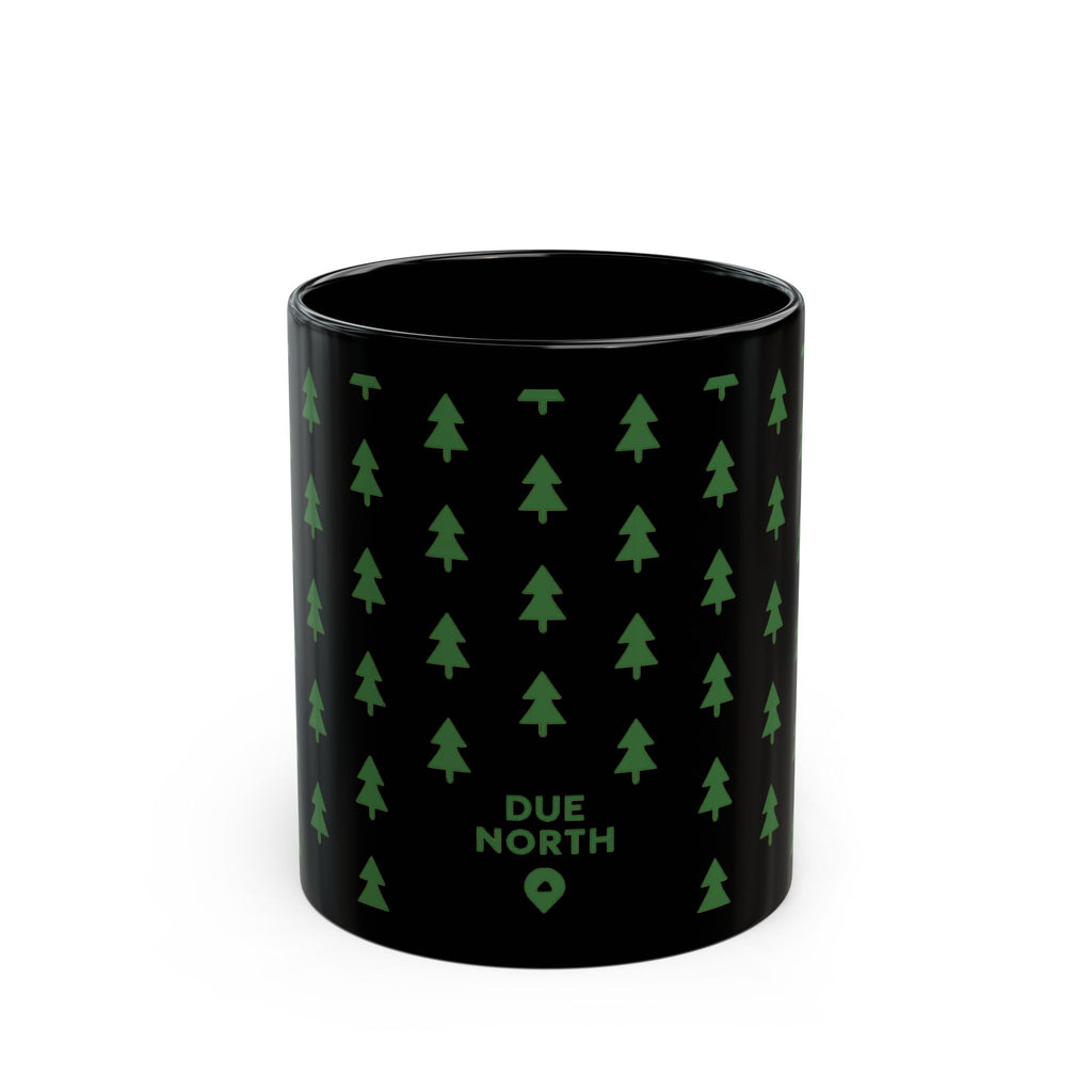Stylish Black Mug - Due North Forest Design, Perfect for Coffee Lovers, Camping Enthusiasts, Gifts for Nature Lovers, Eco-Friendly Drinkware