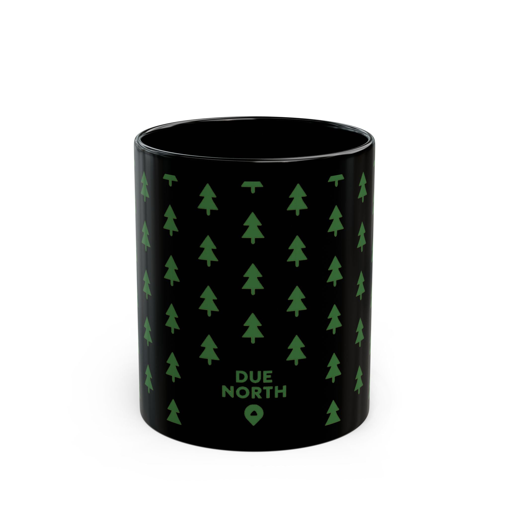 Stylish Black Mug - Due North Forest Design, Perfect for Coffee Lovers, Camping Enthusiasts, Gifts for Nature Lovers, Eco-Friendly Drinkware